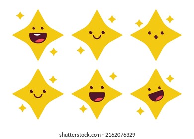 Sparkle star emotions vector cartoon characters set isolated on a white background.
