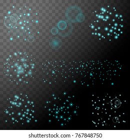 Sparkle star glotter set. Vector abstract transparent elements. White dust trail particles isolated. Magic shine effect.