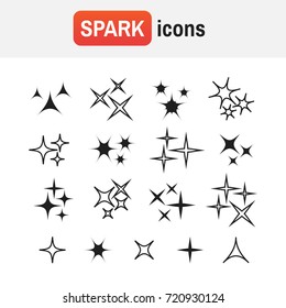 sparkle star icon. Black sparkles, glowing light effect stars and bursts vector set