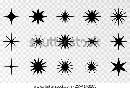 Sparkle star icon, a collection of star sparkle vectors, shining and twinkling icons, plus sunburst star shapes. Abstract magic light flare and vector star icon templates pack PNG.