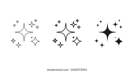 Sparkle Star Icon Line And Solid Icon Set. Shiny Twinkle Design Symbol Collection. Isolated Vector Illustration.