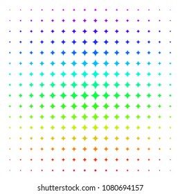 Sparkle Star Ikone Regenbogenfarben Halbtonmuster. Vektorfunkelsternsymbole, die in ein Halftongitter mit vertikalem Spektralverlauf eingeordnet sind. Entworfen für Hintergründe, Cover und Abstraktionseffekte.
