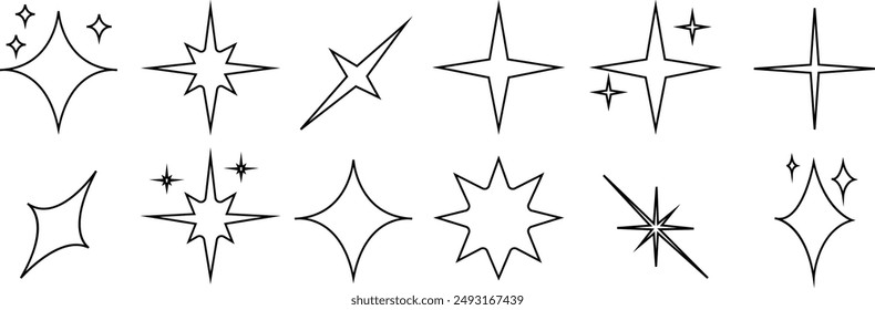 Sparkle Star Icon set, bling vector, simple Premium Quality icons, Bright stars template design element, isolated on transparent background, for mobile concept and web design, mobile app, ui, ux.