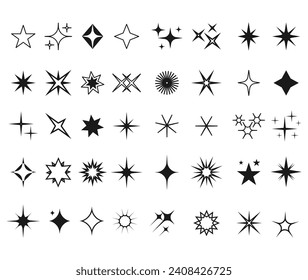 Sparkle Star Icon Set, Different forms of stars, constellations, galaxies vector stock illustration