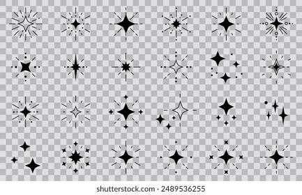Sparkle Star Icon Set. Different forms of stars, constellations, galaxies. Sparkles and Stars Set Collection. Sparkling star icon set