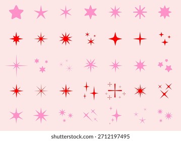 Conjunto de iconos de estrella brillante. Diferentes formas de estrellas, constelaciones, galaxias. Sparkles y Stars Set Colección. Conjunto de iconos de estrella brillante