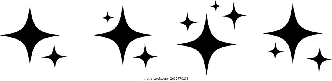 Conjunto de ícones de estrela cintilante. gráficos cintilantes para decoração. formas de brilho preto. Sunburst distintivo de venda retro. estrela rótulo em branco. estrelas cintilantes