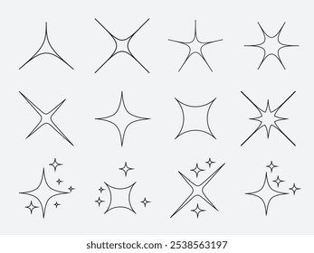 sparkle star icon set. simple star burst symbol outline, Vector Stock Illustration. Different forms of stars, constellations, galaxies
