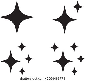 sparkle star icon set. simple star burst symbol. transparent png and vector illustration, eps file.