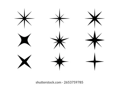 ícone de estrela cintilante definir vetor de estilo simples ilustração de efeitos cintilantes brilhantes silhueta coleção de estrelas pretas isoladas no fundo branco