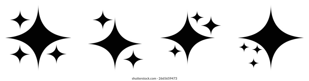 Conjunto de iconos de estrella brillante. símbolo de explosión de estrella simple. Ilustración vectorial.