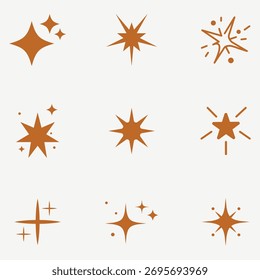 Conjunto de iconos de estrellas brillantes Ilustración vectorial de estilo simple de colección de silueta de efectos brillantes. Colección futurista retro de los iconos de la chispa. colección de los iconos de la estrella en Vector, iconos brillantes.