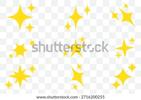 sparkle star icon set. simple star burst symbol. transparent png and vector illustration.