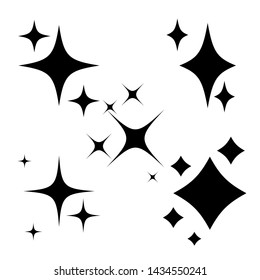 Sparkle, star icon set. Vecotr Black sparkles symbols vector. Star sparkling or twinkling cartoon set.  Black glittering star light particles.