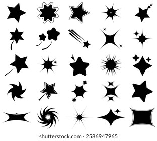 Sparkle Star Icon Set Vector Illustration. Different forms of stars, constellations, galaxies