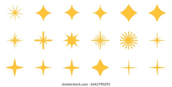 Sparkle Star Icon Set - Vector Stock Illustration. Different forms of stars, constellations, galaxies. Collection of big Premium Quality Icons. Icon Set of Sparkles and Stars on Black Background.