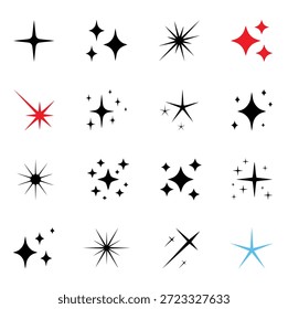 Sparkle Star Icon Set Vector Light Glow Shapes Isolated On White Background