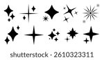 Sparkle star icon. Shining glow sparkle mockups. Set of blink twinkle, sunburst star trendy shapes. Abstract magic light flare, minimalist symbols. Stars templates pack isolated on a white background.