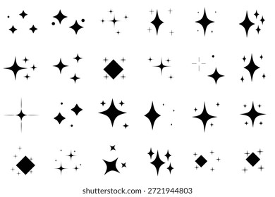 Funkelsternsymbol, Vektor. Stern-Symbol-Set mit Twinkle. Funkelsymbol einzeln auf weißem Hintergrund. Leuchtende Zeichen Blitz Symbole, leuchtendes Licht Effekt Design. Vektorgrafik.