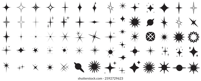 sparkle star icon, star sparkle vectors, Shining sparkle icon, Blink twinkle, sunburst star shapes collection. Abstract magic light flare, vector stars icon templates pack isolated on white background