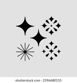 sparkle star icon, star sparkle vectors, Shining sparkle icon, Blink twinkle, sunburst star shapes collection. Abstract magic light flare, vector stars icon templates pack isolated on white background