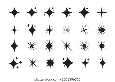 sparkle star icon, star sparkle vectors, Shining sparkle icon, Blink twinkle, sunburst star shapes collection. Abstract magic light flare, vector stars icon templates pack isolated on white background