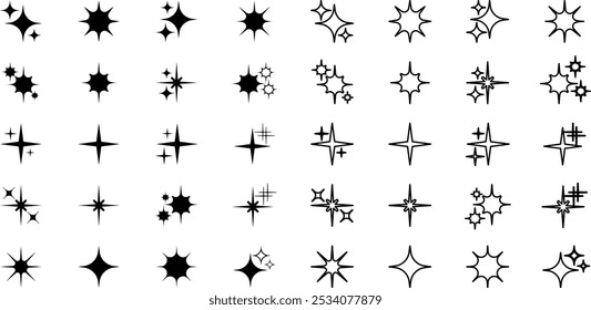 Sparkle star icons. Black stars icon set. Magic light flare pack for design element. Shine or sparkle vector. Twinkle stars collection.
