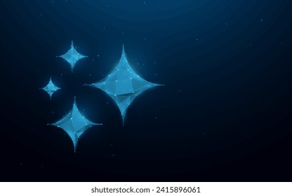 Iconos de estrella de brillo. Diseño estelar de Navidad azul. Mallas de polilla baja con puntos conectados y diseño de líneas. Vector