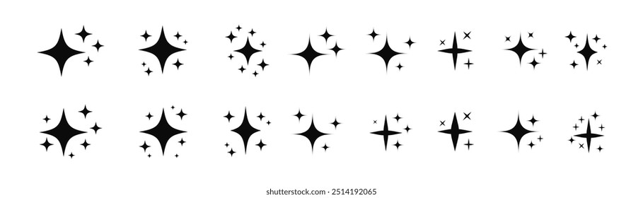 Sparkle star icons set. Black Star collection. Vector.