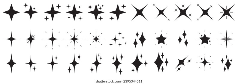 Sparkle star icons set. Shine lsymbols collection. Glittering night sky flash stars isolated elements.