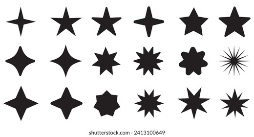 Los iconos de la estrella de brillo están configurados. Colección de estrellas, iconos vectoriales de estrella. Conjunto negro de estrellas, aislado de fondo blanco. icono de estrella de arranque. Estrellas de estilo moderno sencillo y plano.