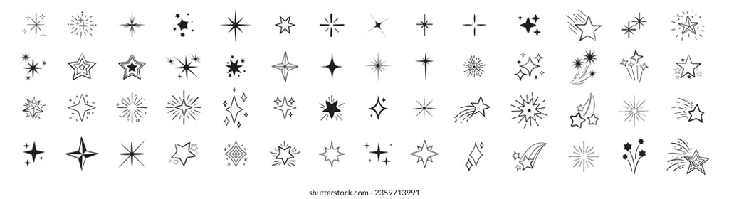 Sparkle star icons set. Vector set of different black sparkles icons. Shine icons