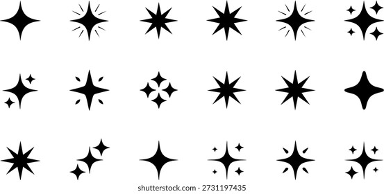 Sparkle and Star Icons Set Vector Glow Shine Effects Symbols