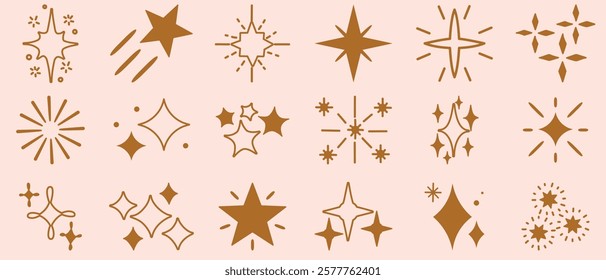 Sparkle star icons set.Twinkle stars collection. Shine star icons.Modern simple bling spark. Flash Flare Burst Magic shine Twinkle Glint Clean Effect.Glitter symbol