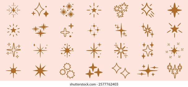 Sparkle star icons set.Twinkle stars collection. Shine star icons.Modern simple bling spark. Flash Flare Burst Magic shine Twinkle Glint Clean Effect.Glitter symbol