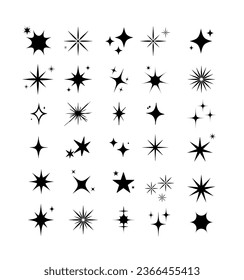 Sparkle star icons. Shine icons. Different black sparkles icons. Collection of star sparkles symbol. Set of different beautiful star and spakle shapes vector collection