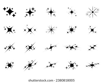 Sparkle star icons. Shine icons. Different black sparkles icons. Collection of star sparkles symbol