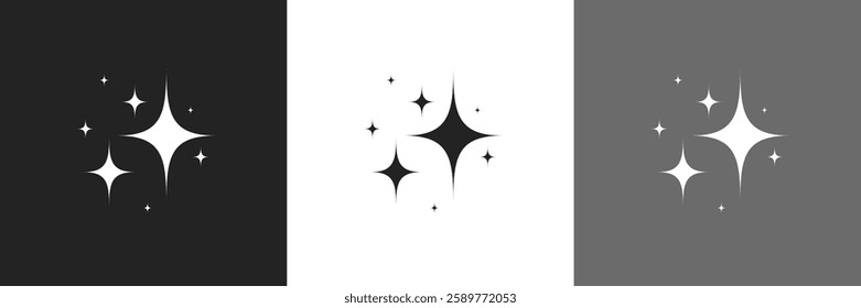Sparkle star icons, Shine icon, Stars sparkle, icon, shine, vector, magic, pattern, doodle, twinkle, light, silhouette in white background and black background.