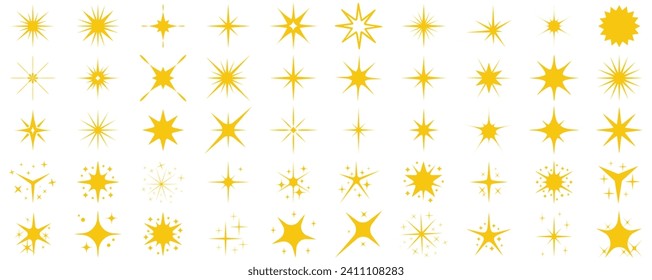 Sparkle star icons. Shine icons.Star icons. Golden star. Twinkling stars. Sparkles, shining burst. Christmas vector symbols isolated
