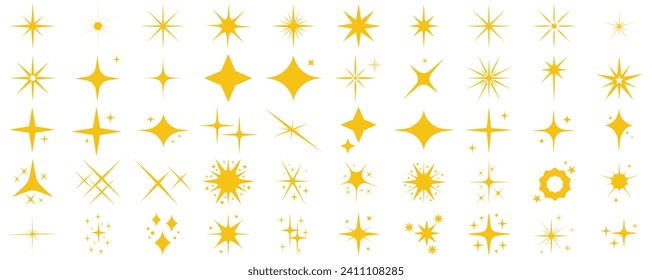 Sparkle star icons. Shine icons.Star icons. Golden star. Twinkling stars. Sparkles, shining burst. Christmas vector symbols isolated
