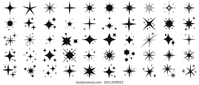 Sparkle star icons. Shine icons.Star icons. Twinkling stars. Sparkles, shining burst. Christmas vector symbols isolated