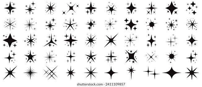 Sparkle star icons. Shine icons.Star icons. Twinkling stars. Sparkles, shining burst. Christmas vector symbols isolated