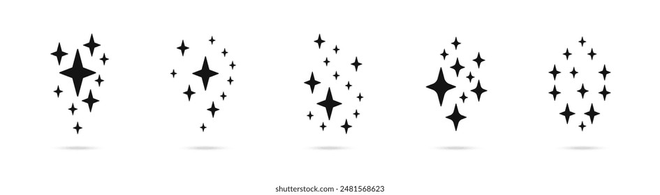 Iconos de estrellas brillantes. Iconos de brillo. Las estrellas brillan Vector. Polvo estelar. Estrellas brillantes.