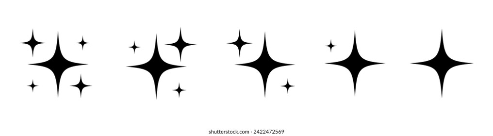 Sparkle star icons.  Sparkles symbols. Star emojis silhouette isolated. Stock Vector