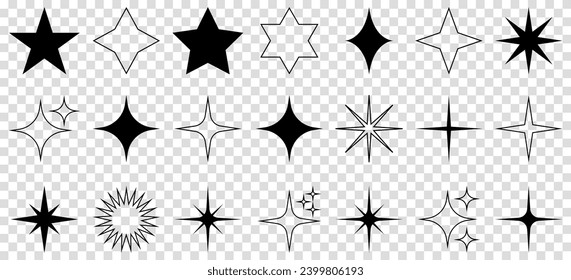 Sparkle star icons. Vector illustration isolated on transparent background