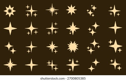 Conjunto de Vectores de destellos y estrellas, colección de brillantes Elementos gráficos brillantes, brillantes, ligeros y mágicos en estilo retro
