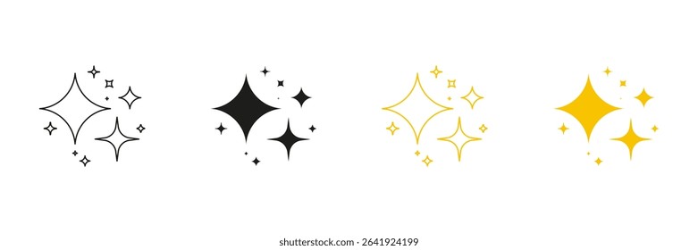 Sparkle And Star Line And Solid Icon Set. Celestial Twinkle Symbol Collection. Isolated Vector Illustration.