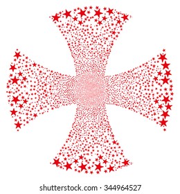 Sparkle Star Maltian Cross vector illustration. Style is red flat stars, white background.