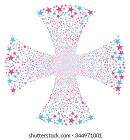 Sparkle Star Maltian Cross vector illustration. Style is pink and blue bicolor flat stars, white background.