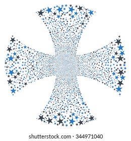 Sparkle Star Maltian Cross vector illustration. Style is smooth blue bicolor flat stars, white background.